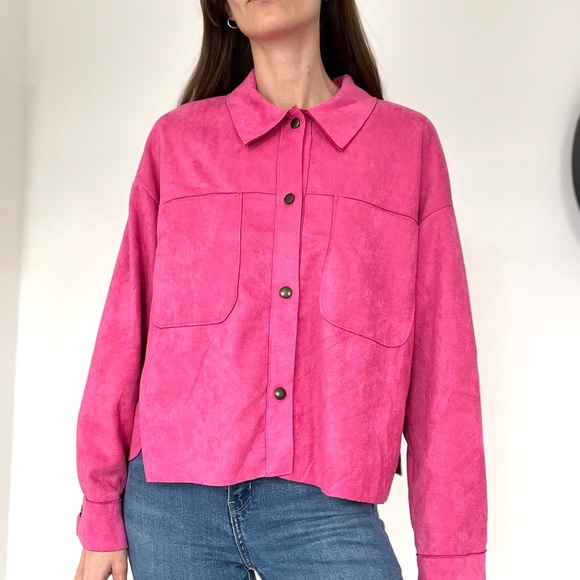 Moa Moa Tops - NWT✨$65 Hot Pink Faux Suede Button Down Shirt/Jacket